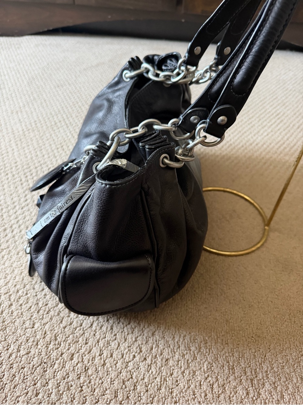 Juicy Couture Black Leather Shoulder Bag with Heart Charm - Picture 4 of 13